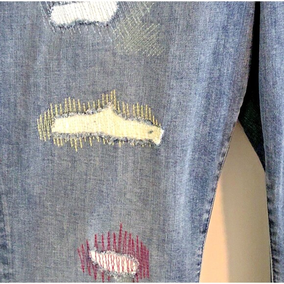 NYDJ Distressed Marilyn Straight Leg Jeans Size 24W Clean Monet Embroidered - Picture 4 of 12